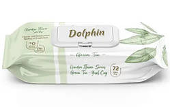 Серветки вологі Dolphin Green Tea 72 шт вологі серветки без спирту вологі серветки для гігієни