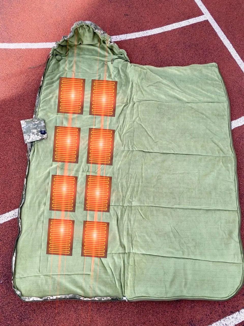 Спальний мішок з підігрівом зимовий до -30 Спальник 75х243см теплий з флісом та синтепоном. Піксель, фото 1