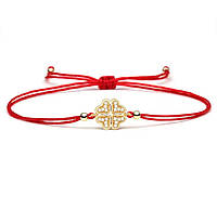 Браслет красная нить четырехлистный клевер с цирконием на большую удачу и Деньги