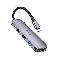 Кабель-перехiдник HOCO HB27 Type-C multi-function converter(HDTV+USB3.0+USB2.0*2+PD) Metal Gray