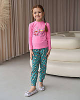 Пижама детская натуральная для девочки розовая, лонгслив и штаны