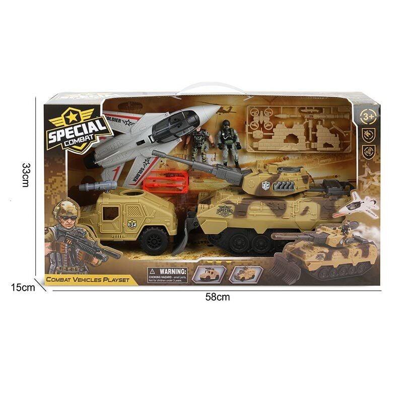Військовий набір дитячий (вертоліт, танк, бронеавтомобіль із запускачем снарядів, 2 фігурки військових) G 3109-56, фото 1