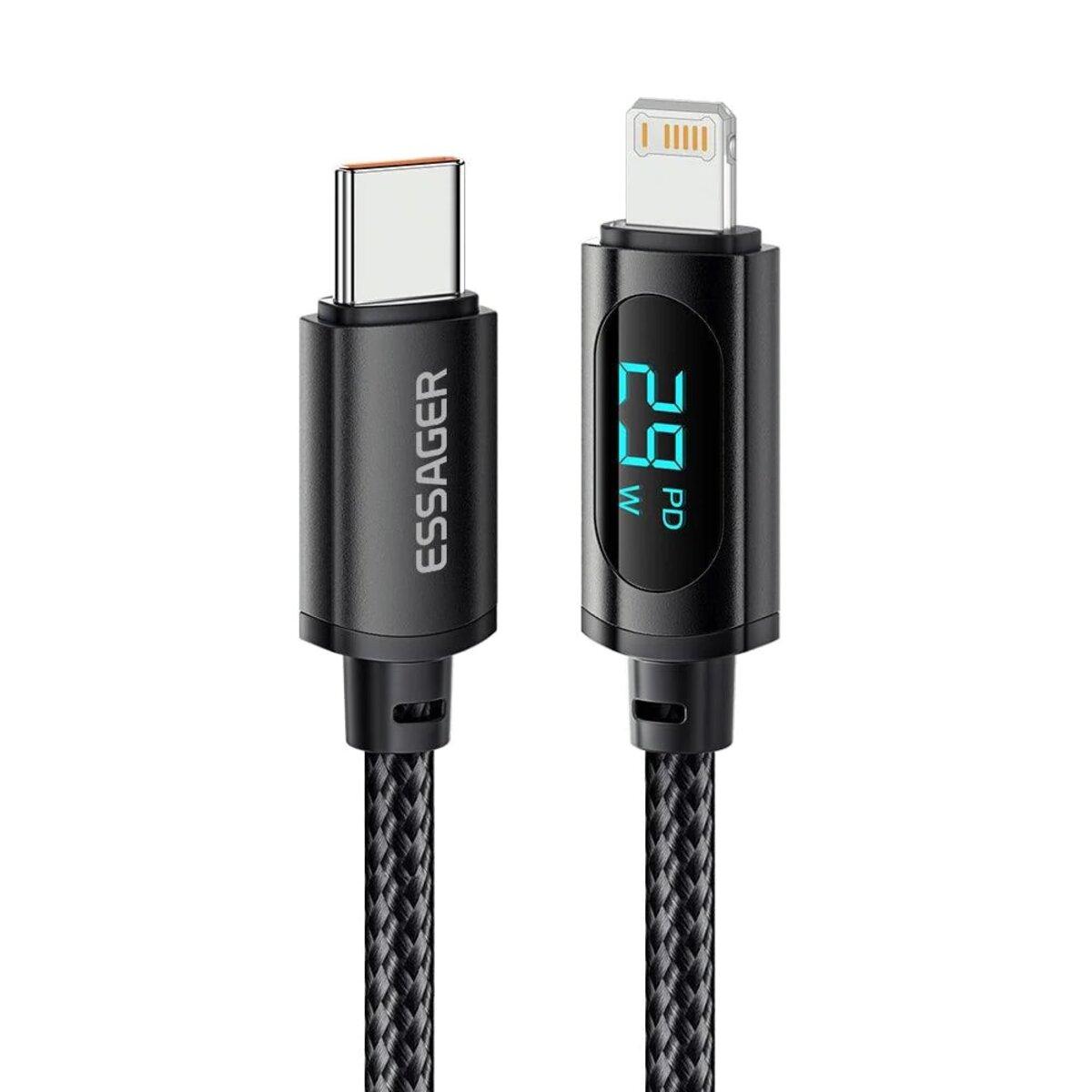 Кабель Essager Enjoy LED Digital Display USB Charging Cable Type C to Lightning 29W 1m black (EXCTL-XY01-P), фото 1