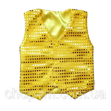 Жилетка з паєтками дитяча блискуча (зріст 134-140 см). Жовта жилетка для танців, фото 1