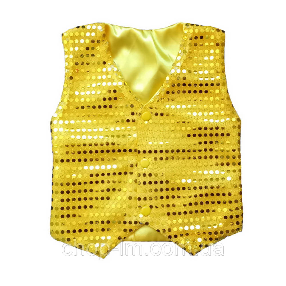 Жилетка блискуча з паєтками дитяча (зріст 104 - 110 см). Жовта жилетка для танців