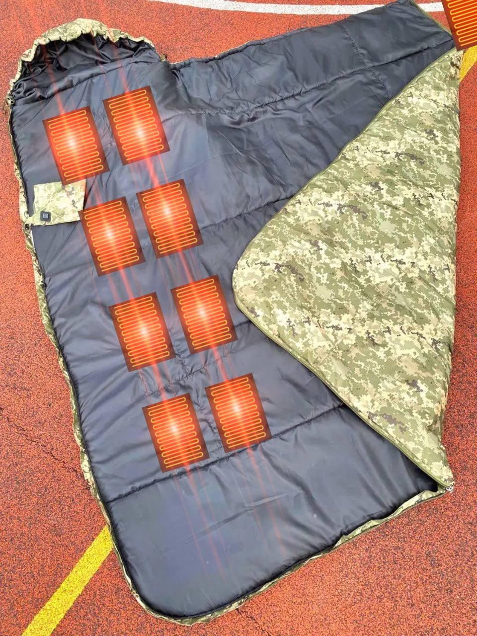 Спальний мішок зимовий з підігрівом до -20 Спальник 100х243см теплий з синтепоном. Піксель
