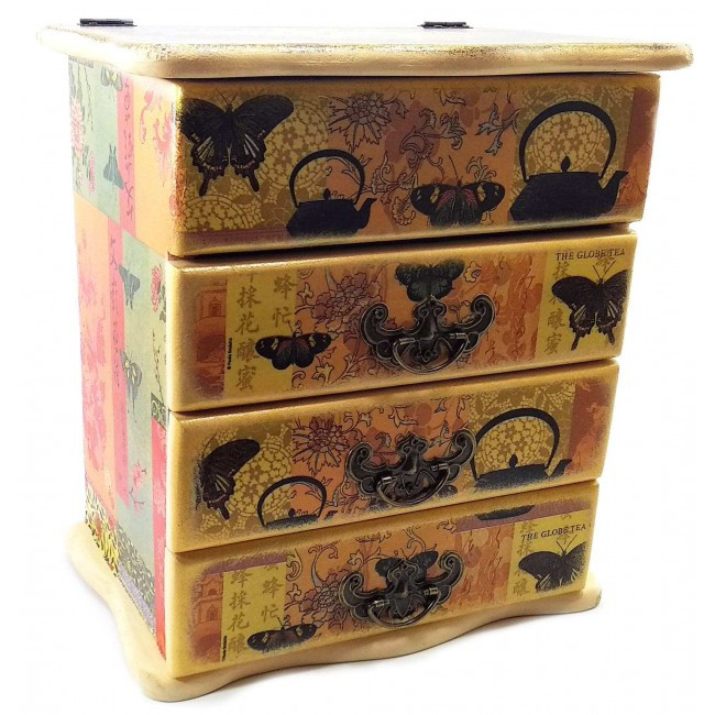 Скринька-комод для прикрас 4 яруси 22х15х26см ручного розпису Китайський мотив