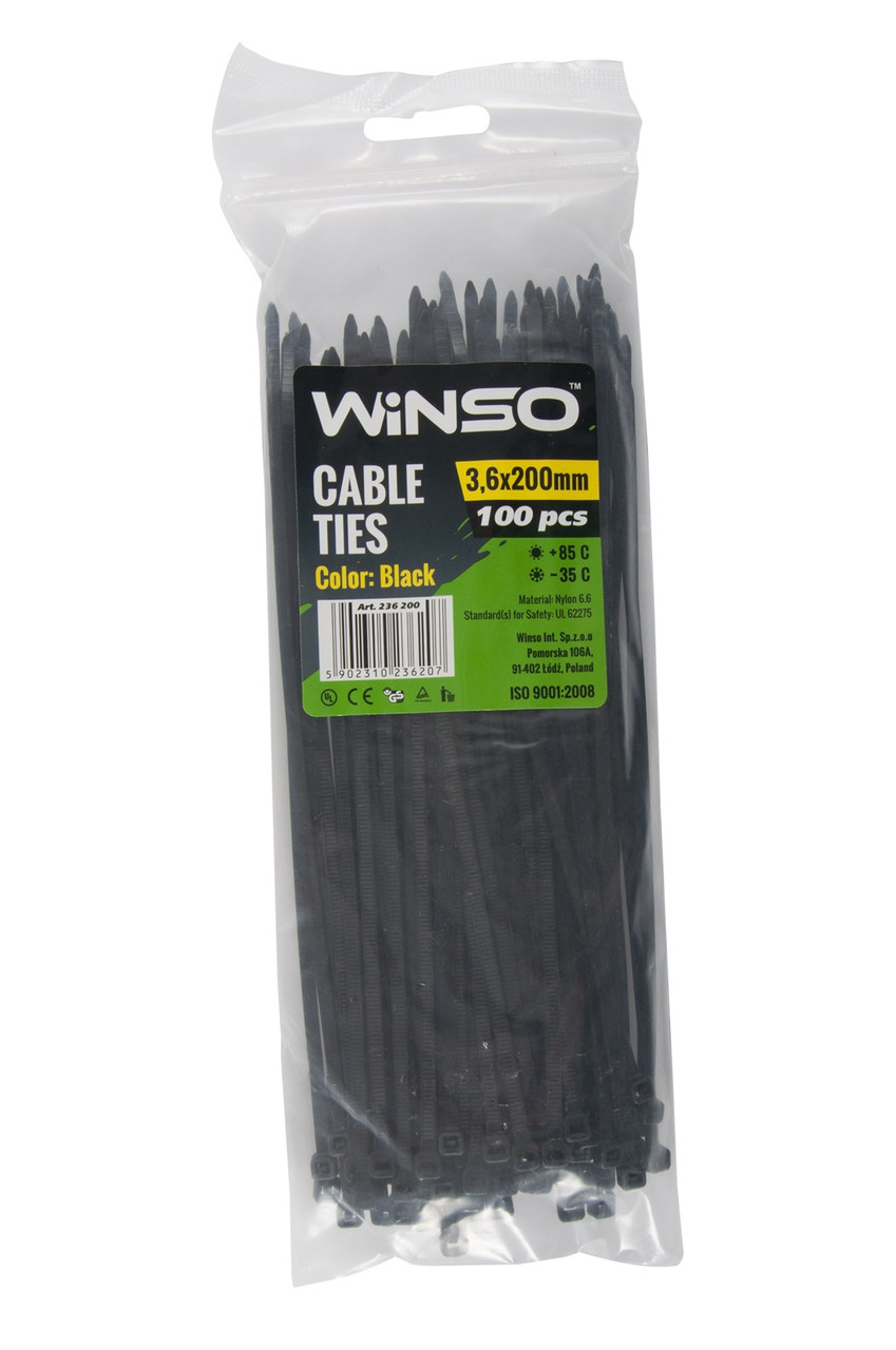 Хомут пластиковий Winso 3,6*200 чорний (236200)