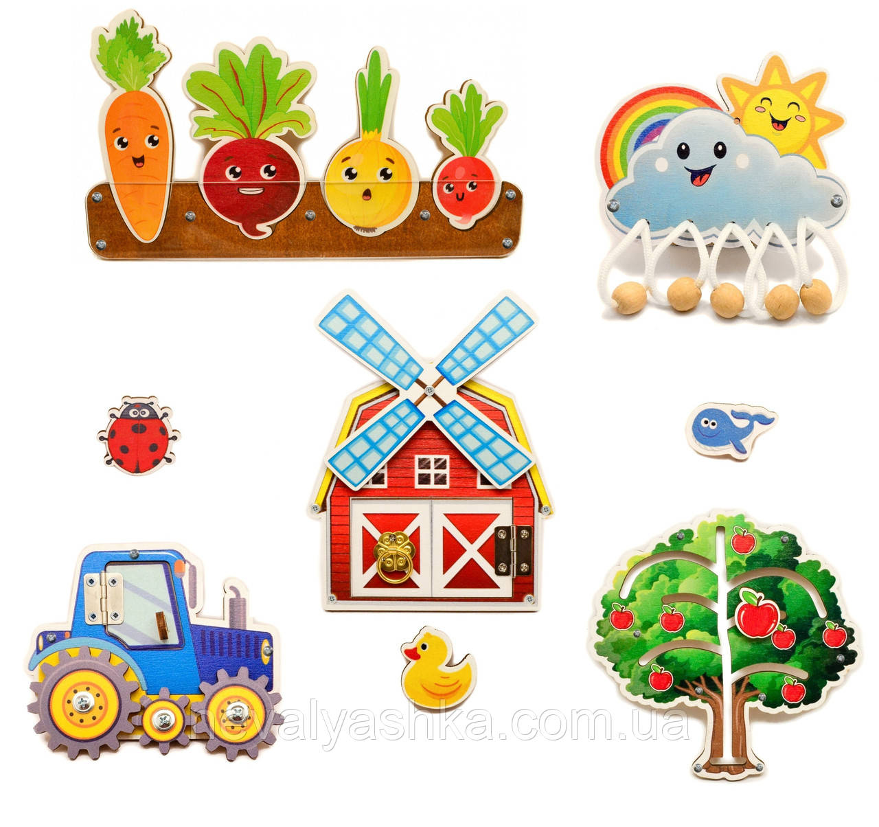 Набір Кольорових Заготовок для Бізіборду "Весела Ферма" 5в1 (+Клей +Шурупи) Кольорові Деталі для Бізікуба, фото 1