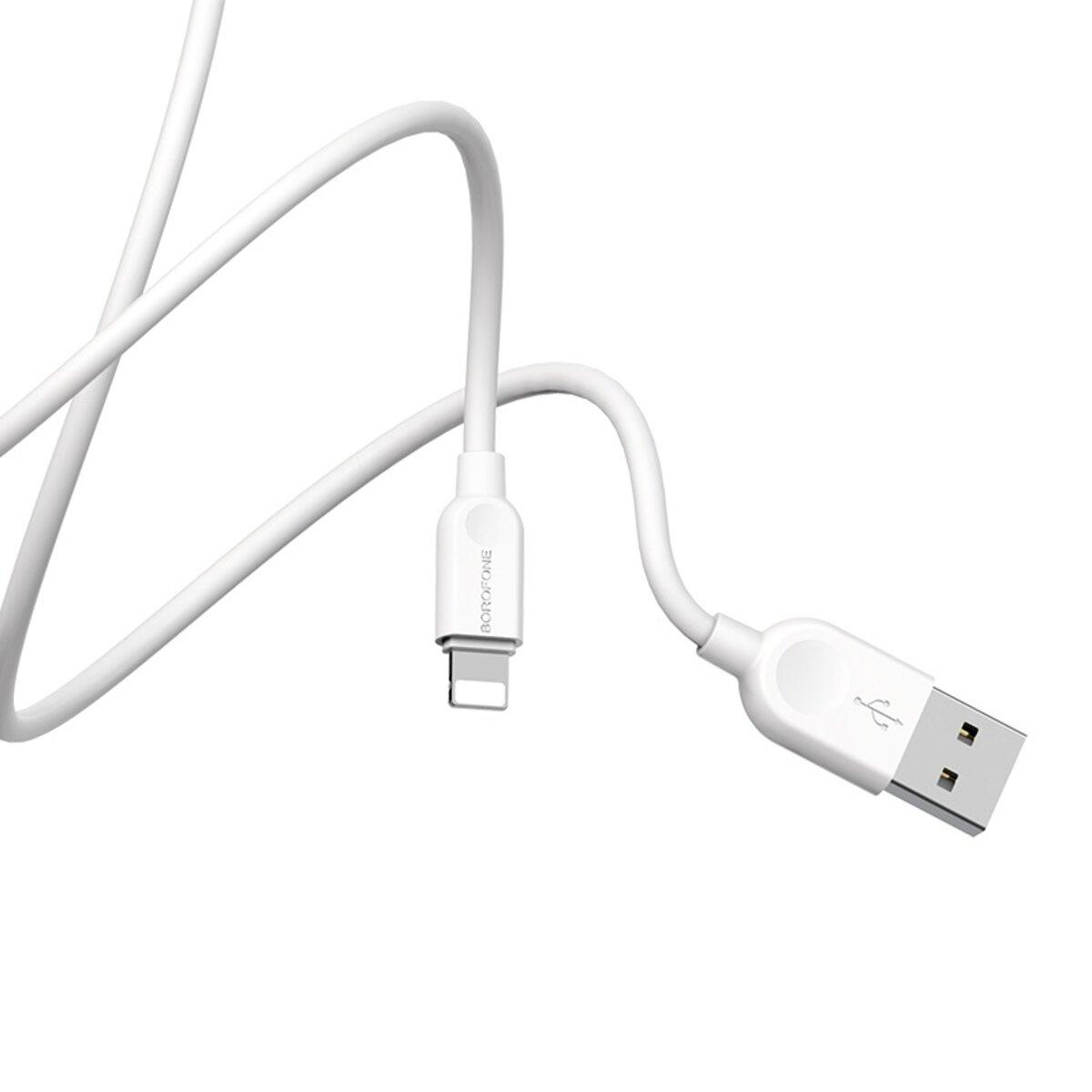 Кабель BOROFONE BX14 USB to iP 2.4A, 2m, PVC, TPE connectors, White - фото 3 - id-p2045973596