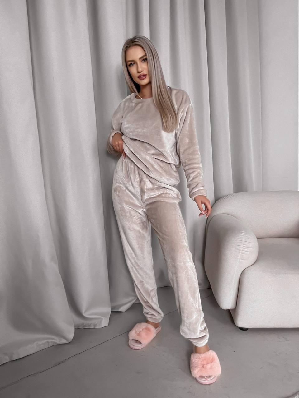 Теплая зимняя женская модная пижама из махры кофта и штаны пижама на подарок домашний махровый комплект OS - фото 6 - id-p2046042044