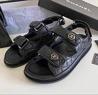 Chanel Sandals Black Leather LUX