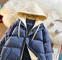 Женская стильная куртка пуховик стеганная легкая зимняя теплая курточка с вшитым капюшоном синтепон 250 OS 48/52, Джинс