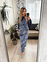 Теплая зимняя женская пижама из махры кофта и штаны пижама на подарок домашний теплый комплект для сна плюш OS 46/48, Серый