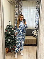 Теплая зимняя женская модная пижама Тедди кофта штаны мягкая пижама на подарок домашний комплект для сна OS 46/50, Белый/Джинс