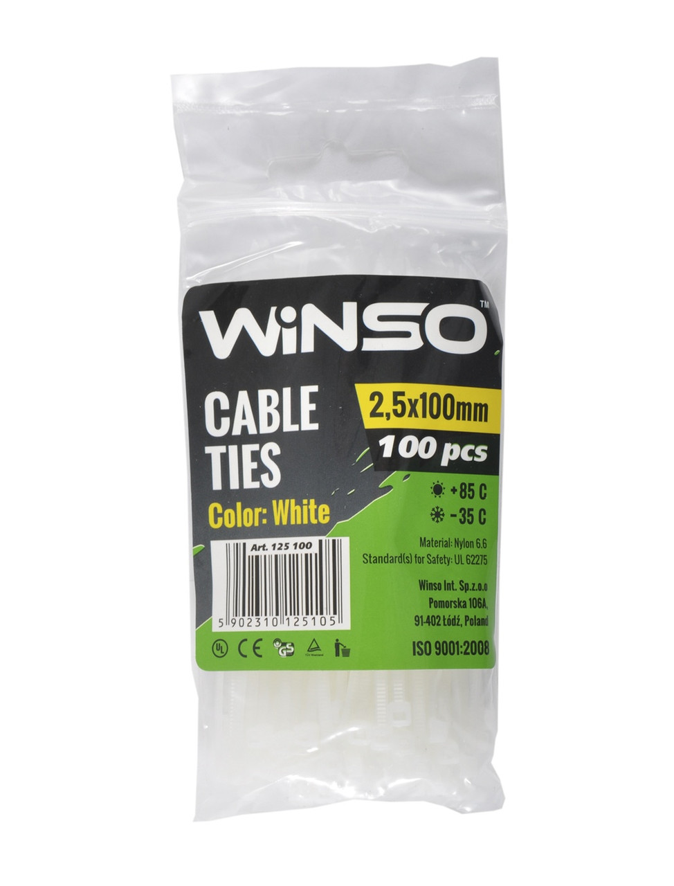 Хомут пластиковий Winso 2,5*100 білий (125100)