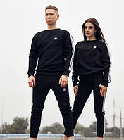 Костюм Adidas черный на флисе свитшот без капюшона M