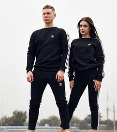 Костюм Adidas чорний на флісі світшот без капюшона