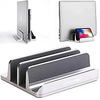 Вертикальная подставка для ноутбука / макбука, планшета и телефона Office Pro, серебристая, алюминиевая