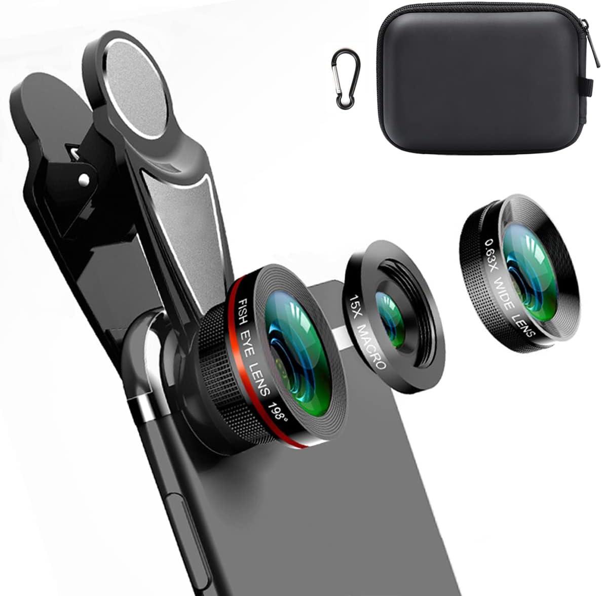 Комплект об'єктивів для камери телефону Other 3 в 1. Риб'яче око 198°, макро 15X, ширококутне 0,63X