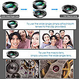 Комплект об'єктивів для камери телефону Other 3 в 1. Риб'яче око 198°, макро 15X, ширококутне 0,63X, фото 6