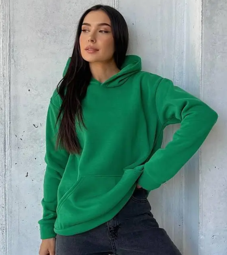 Тепле худи жіноча зимова кофта з капюшоном однотонна зелена толстовка жіноча тринитка з начосом худи 42-46, фото 1