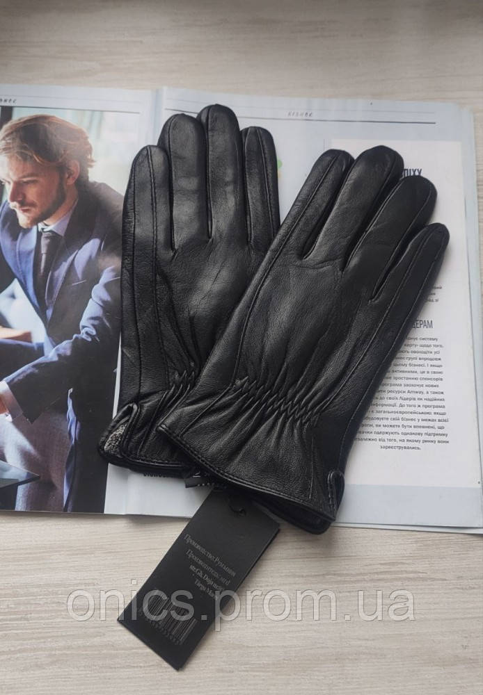 Мужские кожаные перчатки подкладка махра, Румыния черные хорошее качество - фото 3 - id-p1946555075
