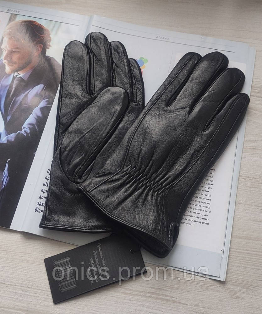 Мужские кожаные перчатки подкладка махра, Румыния черные хорошее качество - фото 4 - id-p1946555075