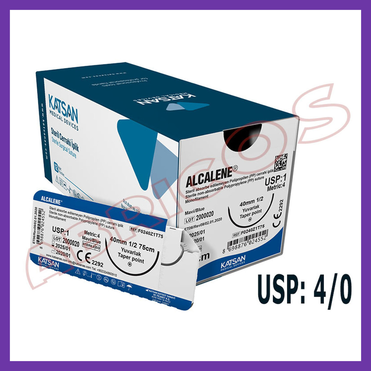 Полипропилен - хирургическая монофиламентная нить 4/0, игла обратно ...