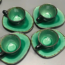 Набір чашок для кави 100 мл Зелена лагуна 8 предметів гарний комплект чашок та блюдець, фото 4