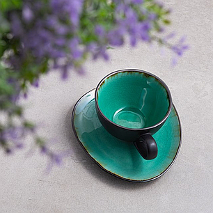 Набір чашок із блюдцями 250 мл Зелена лагуна 8 предметів гарний комплект чашок та блюдець, фото 2