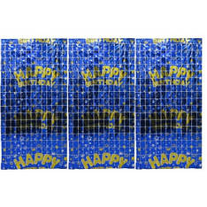 Фотозона-шторка з фольги 13002-BL Квадрат-Happy Birthday 1*2m Синій