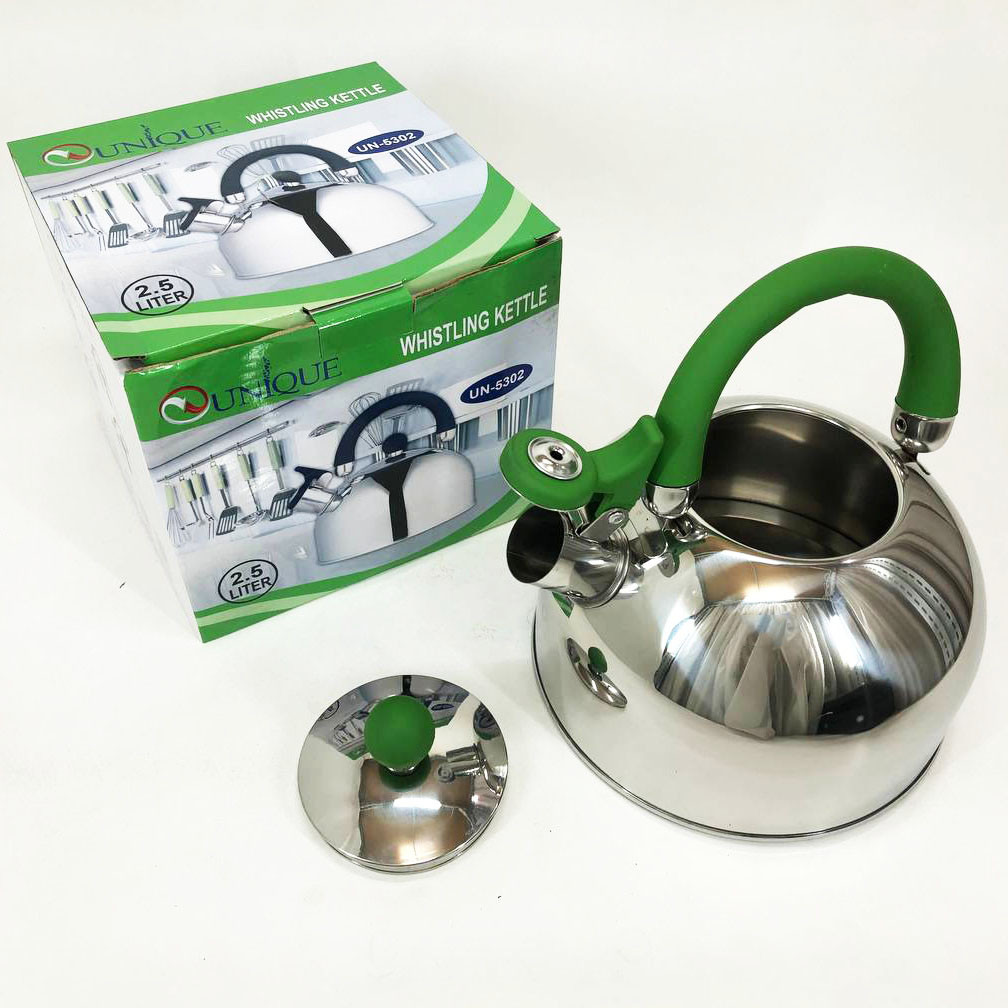 Нержавіючі чайники зі свистком Unique UN-5302 2.5 л, Чайник для газових плит, Чайник газовий красивий RV-23, фото 1