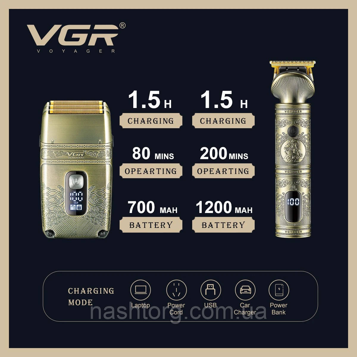 Набор для стрижки и бритья VGR V-649 Shaver Set шейвер для бритья, триммер для бороды - электробритва (NT) - фото 3 - id-p2044832028