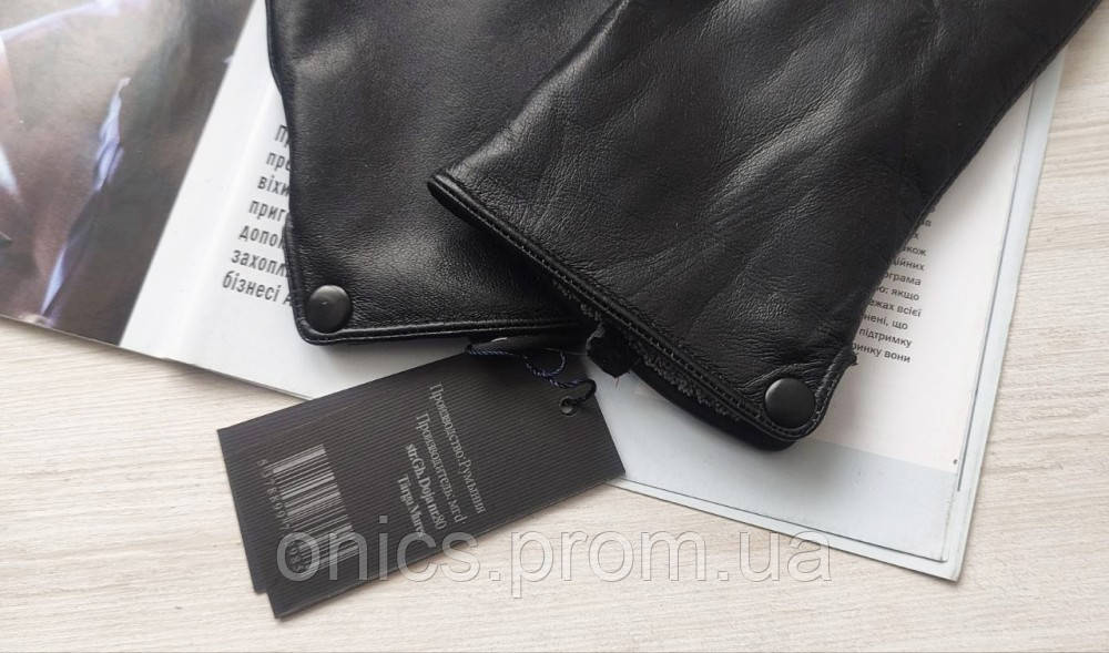 Мужские кожаные перчатки, подкладка махра черные хорошее качество - фото 3 - id-p1946556044