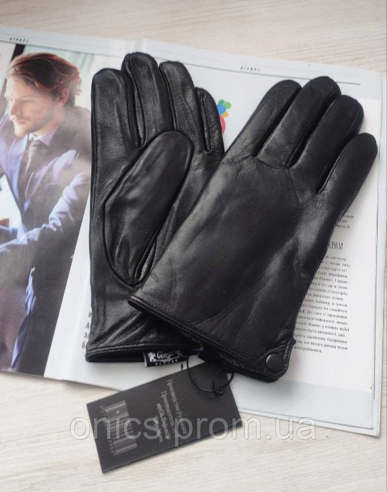 Мужские кожаные перчатки, подкладка махра черные хорошее качество - фото 5 - id-p1946556044