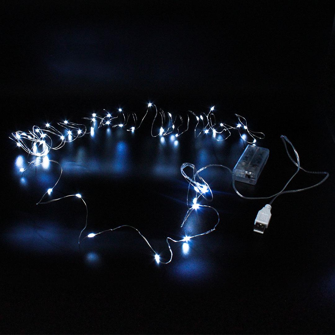 Xmas гірлянда 50 Led 5M (Copper) на мідному дроті (Крапля роси) W WHITE працює від батарей + USB, фото 1