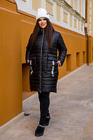 Женская зимняя стеганая куртка с капюшоном на молнии большие размеры 50-68