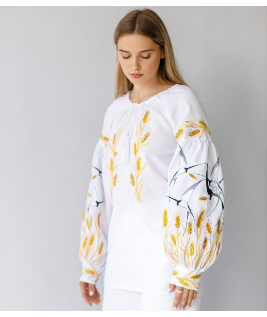 Вишиванка жіноча біла 44 р. Колоски з ластівками, фото 1