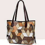 Сумка жіноча з малюнком у наборі з гаманцем коричневого кольору, фото 3