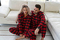Новогодние парные пижамы в клетку для двоих, семейные комплекты для сна и отдыха для пары в клеточку красные