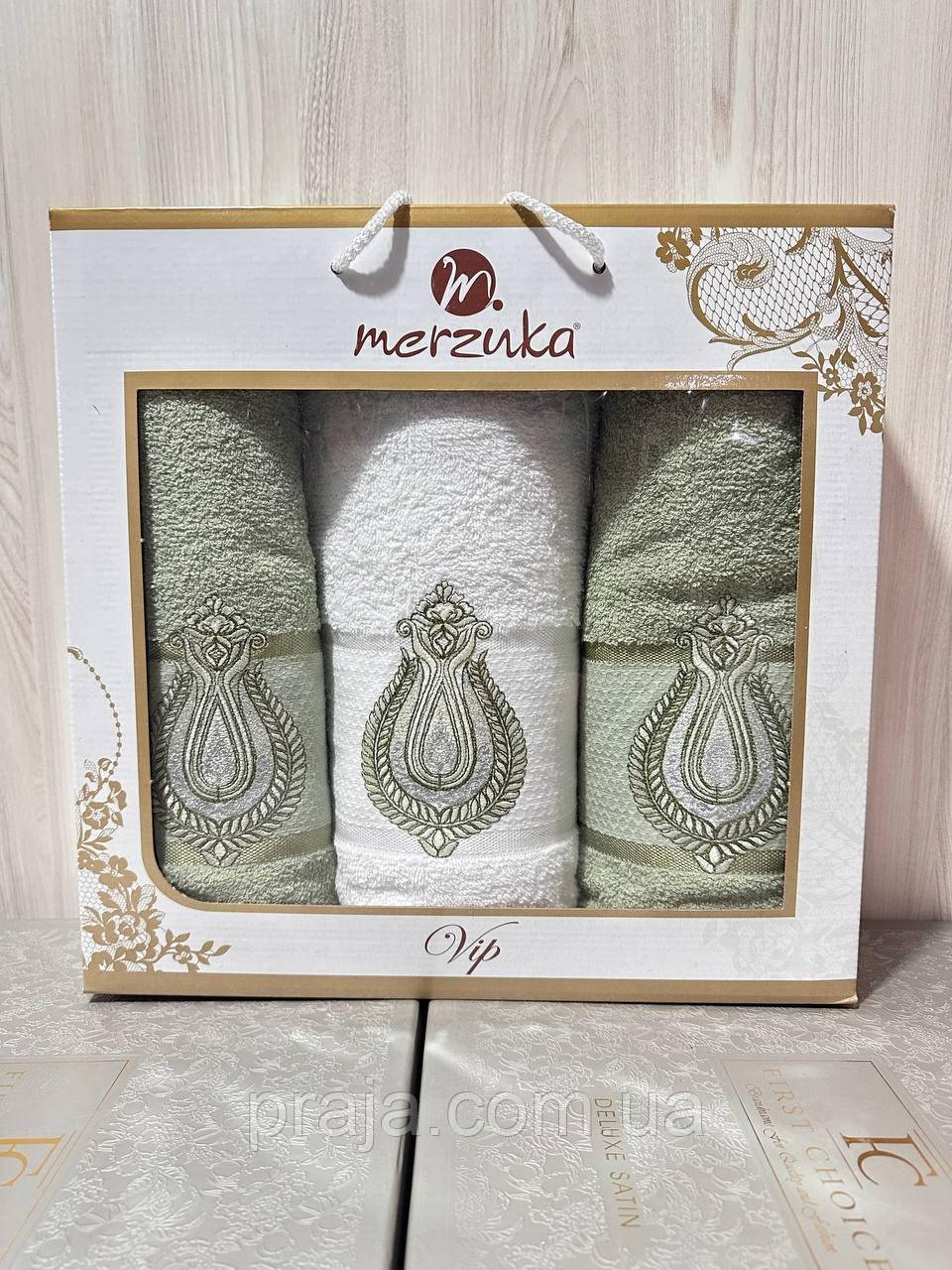 Набір махрових рушників "Merzuka" 3шт подарункова коробка, фото 1