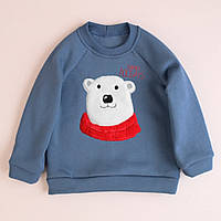 Теплый детский свитшот с пушистой новогодней аппликацией белого медведя, ТМ Ладан