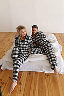 Новогодние парные пижамы в клетку для двоих, семейные комплекты для сна и отдыха для пары в клеточку черные