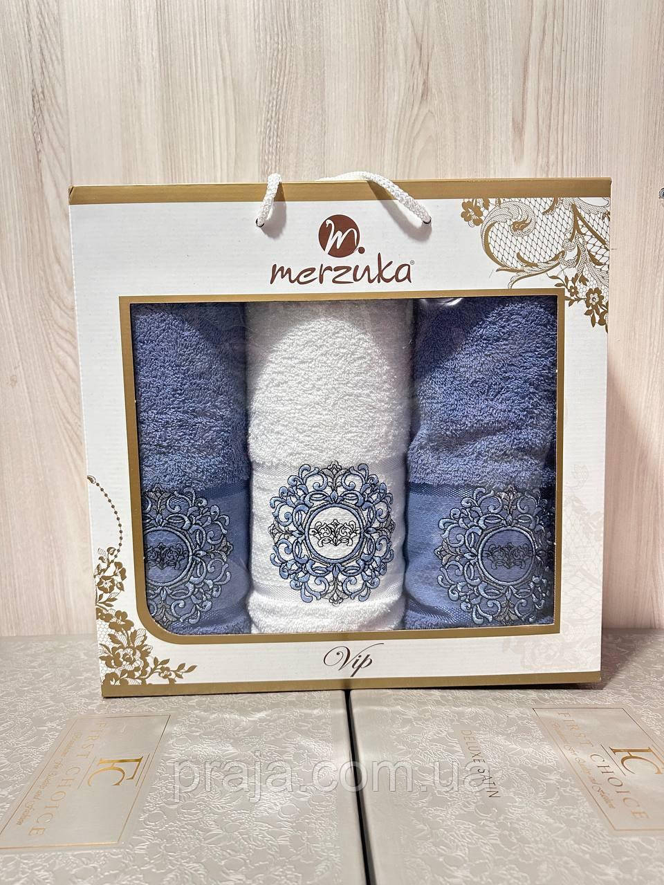 Набір махрових рушників "Merzuka" 3шт подарункова коробка, фото 1