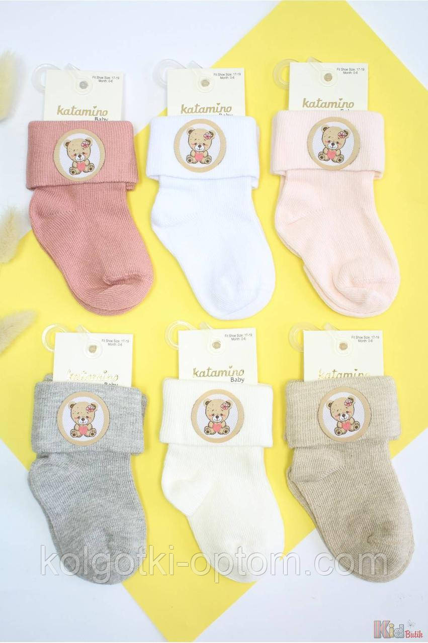 ОПТОМ Шкарпетки в рубчик із закотом "Teddy Bear" для дівчинки 12-18 міс. (12/12-18 міс.)  Katamino 8680652800474