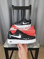 Черно-белые Nike Air Force 1 07 LV8 Ultra Black White кроссовки женские. Кроссы Найк Аир Форс 1 черные с белым