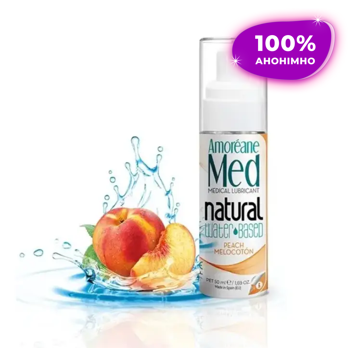 Гель лубрикант на водній основі для вагінального сексу AM. Peach Water Based Lubricant з фітопланктоном 50 мл