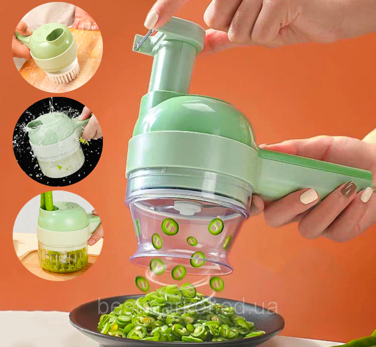 Ручний подрібнювач для овочів 4 в 1 Food Chopper Акумуляторний подрібнювач-слайсер