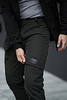 Мужские свободные карго штаны из софтшелла цвета хаки, теплые мужские практичные удобные штаны на зиму